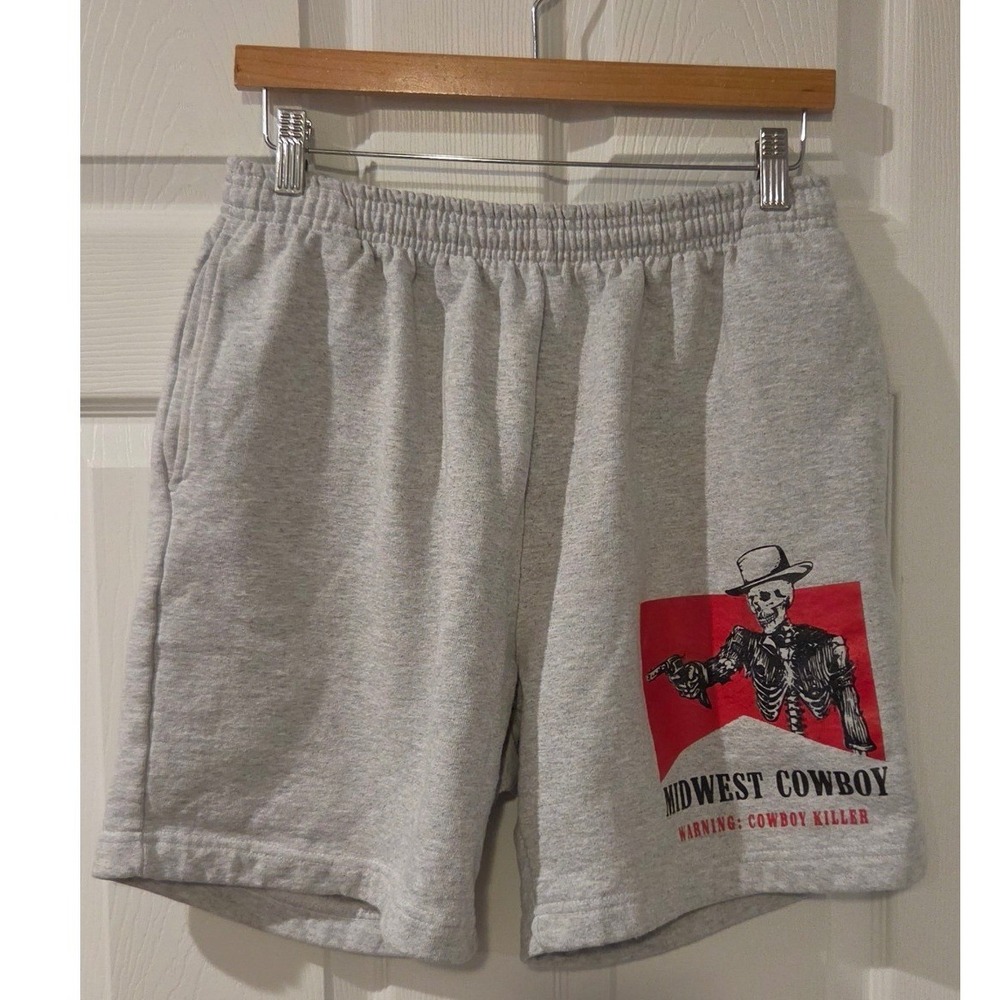 Midwest Cowboy Graphic Sweat Shorts Men's Large Gray Made USA Heavyweight Fleece